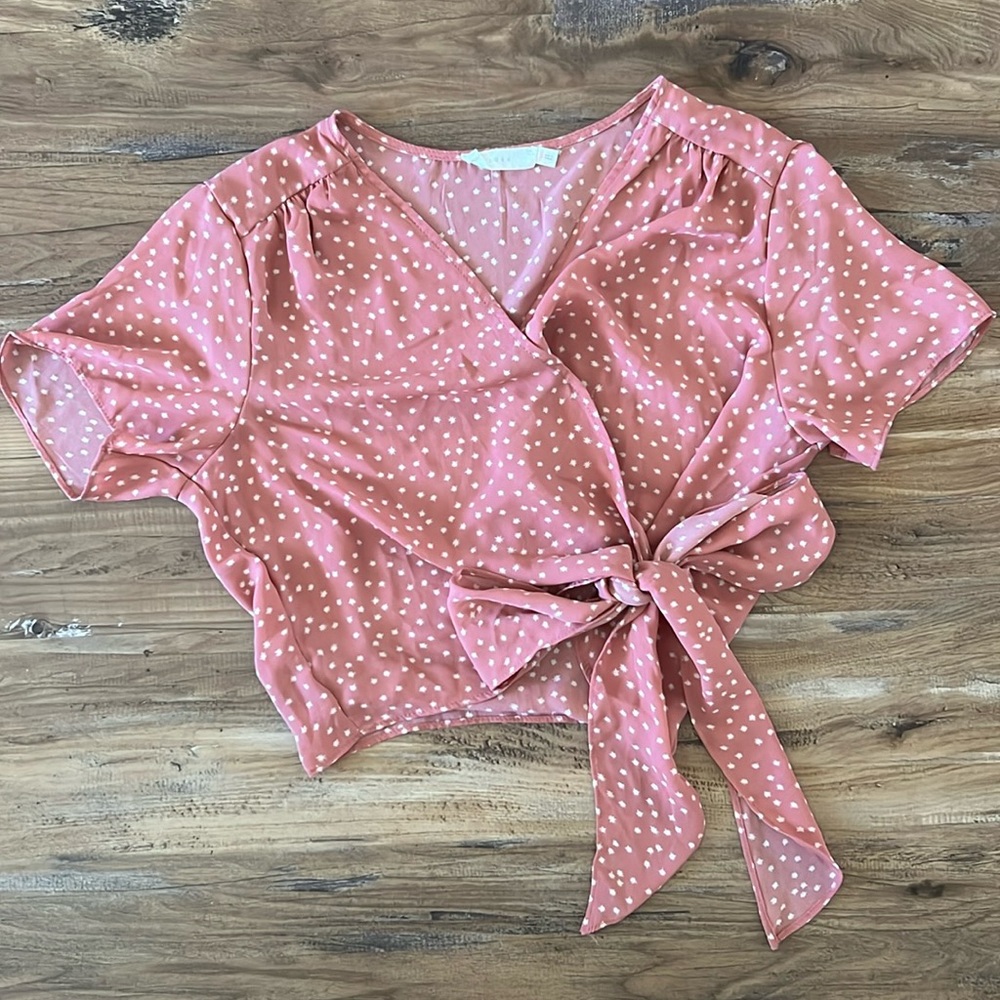 Lush tie up pink polka dot top